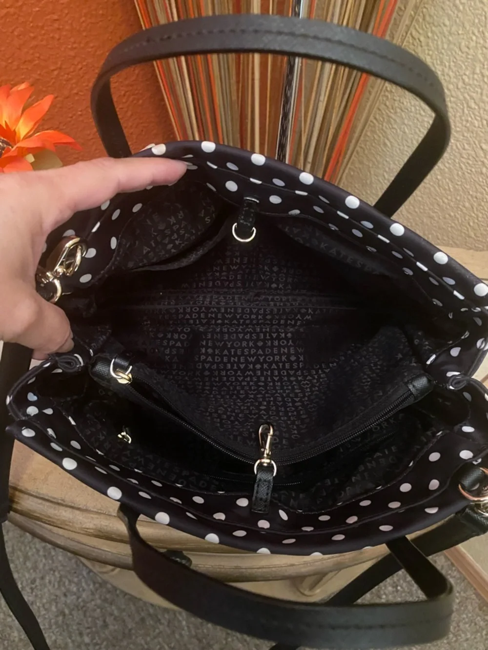 Kate Spade ♠️- EUC-Black/Blue/White Polka Dot Small Loden Blake Avenue Nylon Bag